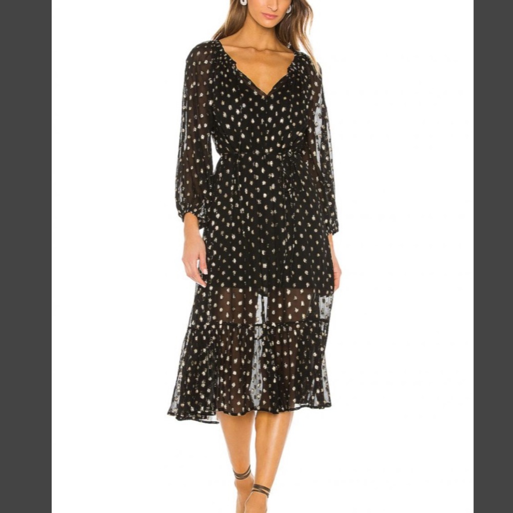 Cleobella Black and Gold Tarin MIDI Dress NWT Size XS/S